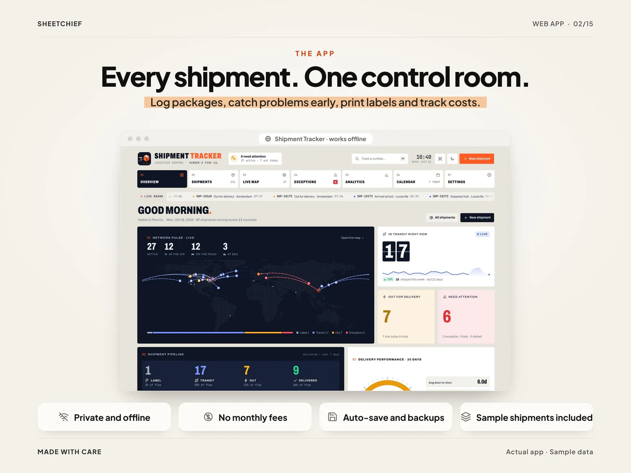 App overview: Shipment Tracker App for Small Business with Delivery Log and 4x6 Labels