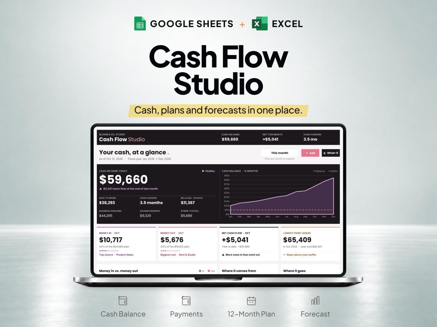 Small Business Cash Flow Forecast Spreadsheet for Google Sheets & Excel — SheetChief product preview