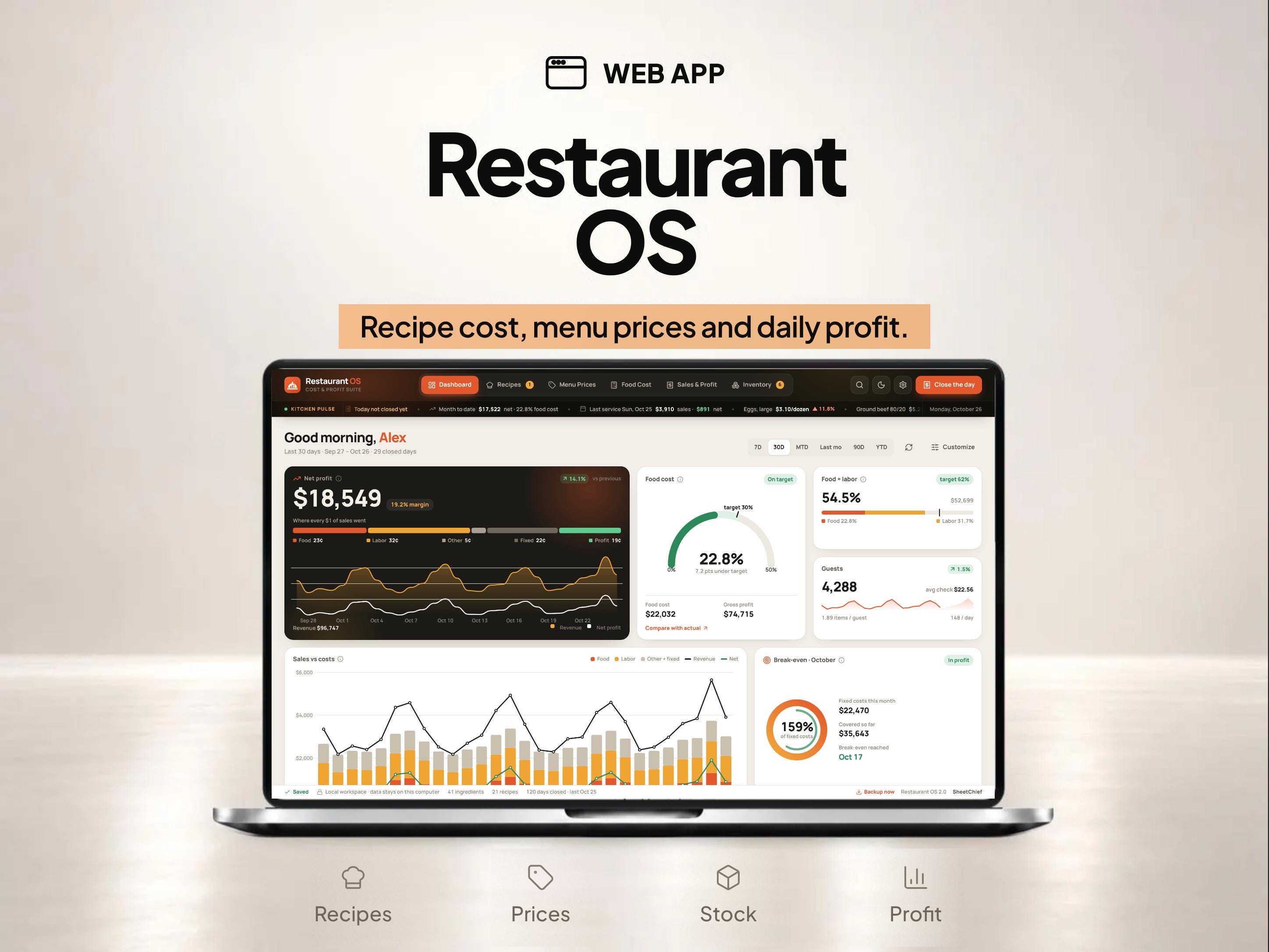 Recipe Cost Calculator App for Restaurant and Bakery Menu Pricing — SheetChief product preview