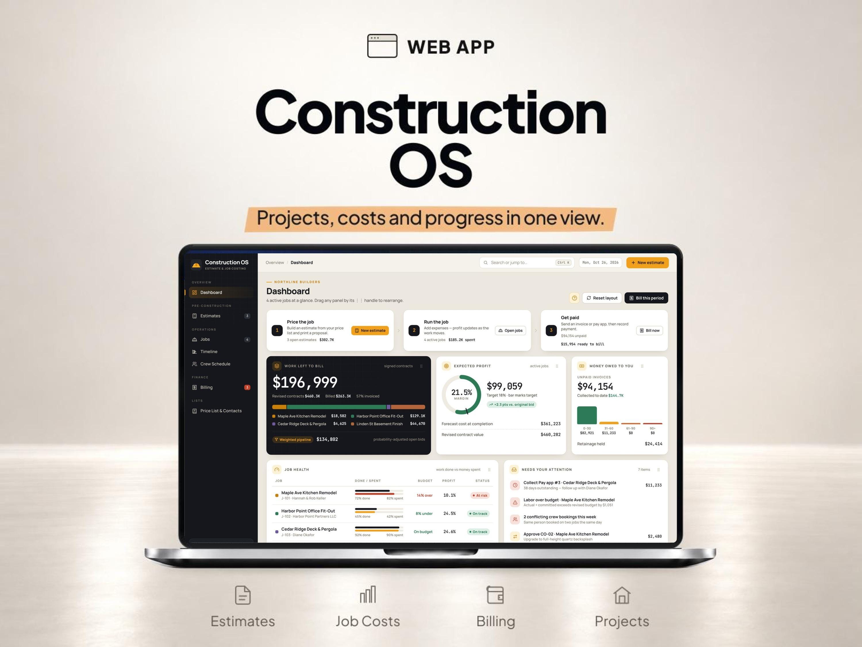 Contractor Estimate App with Construction Invoices & Job Cost Tracking — SheetChief product preview